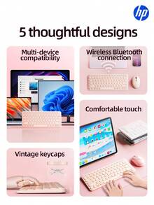 Teclado Bluetooth HP, teclado inalámbrico ultrafino, adecuado para iPad, teclado de computadora ergonómico recargable, compatible con iOS, Android, Windows PC, tableta y teléfono móvil, rosa, blanco - Ver 4