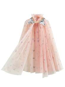 Bộ 4 món họa tiết bướm màu hồng nhạt cho bé gái gồm áo choàng, vương miện, đũa phép và túi xách, trang phục hóa trang cho trẻ em, thích hợp cho các bữa tiệc nhập vai, Giáng sinh, Halloween. - Màu Hồng baby - Xem 4