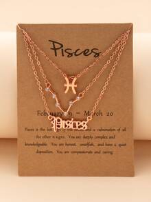 Juego de 3 piezas de collares con colgante de símbolo de letra de los 12 signos del zodíaco con diamantes, accesorios de moda diarios encantadores para mujeres, regalos de cumpleaños - Oro rosa - Ver 19