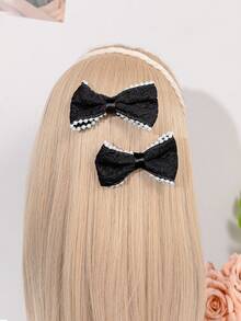 2个珍珠镶边黑白蝴蝶结发夹，适合海滩、度假、日常佩戴 - 彩色 - 查看 8