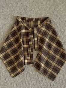 女士格子假叠层衬衫下摆，高腰系带裙摆延长器，休闲百搭连衣裙假下摆 - 彩色 - 查看 14