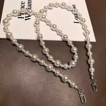 1pc Long Pearl Beaded Phone Lanyard, Phone Case Strap, Adjustable Crossbody Phone Necklace, Anti-Drop Camera Strap - White - View 2