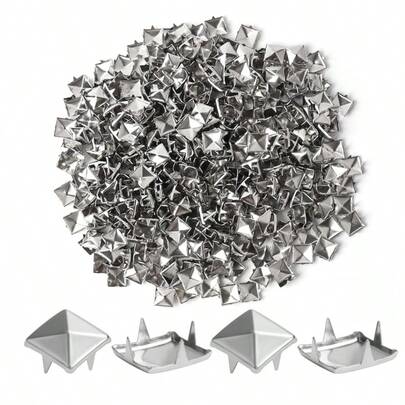 100 chiếc đinh tán kim loại vuông 4 chấu 10mm, màu bạc, kiểu dáng hình chóp, thích hợp trang trí quần áo, đồ da, túi xách, vòng cổ thú cưng, đồ thủ công, phong cách punk, bền và dễ lắp đặt. Phụ kiện đinh tán kim loại trang trí