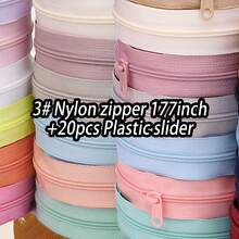 一套，3号尼龙拉链，177英寸/450厘米 + 20个塑料拉链头，适用于家庭缝纫DIY拉链更换 - 4.5米拉鏈+20個塑膠拉鍊頭 - 查看 5