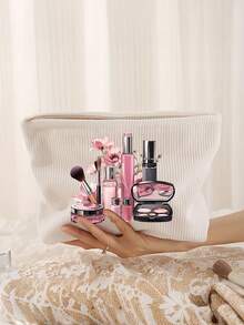 一款时尚化妆旅行包，饰有化妆图案 - 轻便可折叠拉链包，适合存放化妆品、洗漱用品和文具，易于擦拭清洁，是送给女士和化妆爱好者的理想礼物。 - 彩色 - 查看 9