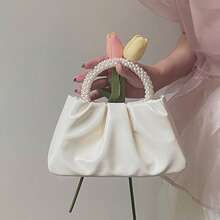 Pearl Pleated Versatile Fashion Cloud Shaped Mini Shoulder Bag, Fresh Style - White - View 8
