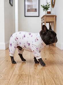 狗狗夏季防掉毛睡衣 - 透气高弹全包覆宠物连体衣，夏季防舔舐防虫连体衣，适合中大型犬，全身印花狗狗服装 - 可爱的蓝白条纹兔子和樱桃图案 - 彩色 - 查看 6