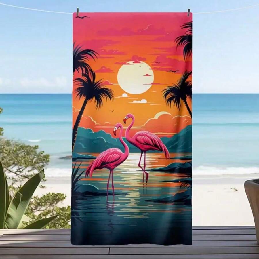 1 pieza Toalla de microfibra con estampado de flamenco, ideal para viajes a la playa en verano - A - Ver 1