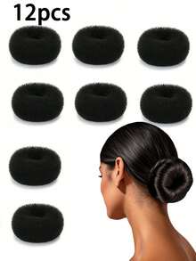 12 pièces Petit formateur de chignon, set de petits donuts pour chignon pour femmes, outil de fabrication de donut pour chignon pour cheveux courts et fins, accessoires de coiffure en couronne - Multicolore - Voir 9