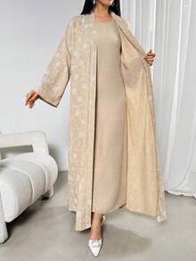 Trang phục nữ kiểu Ả Rập kín đáo, tay loe, in hoa toàn thân, dáng rộng, rộng rãi. - Màu Khaki - Xem 4