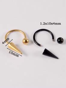 2PCS/6PCS 361L Stainless Steel Lip Ring Horseshoe Labret Ring Piercing Punk Spike Nose Ring Eyebrow Tongue Piercing Jewelry - As Shown - View 4
