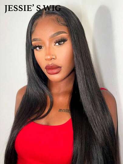 jessie's wig 预剪裁 7x5 蕾丝波浪层次剪裁假发，真人发丝，即戴即用，无需胶水，180% 密度，100% 真人发丝，无需胶水，蕾丝前额假发，适合初学者，尺寸 16-26 英寸