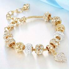 1 Piece Of Fashionable Pendant Bracelet, With Large Hole Beads And A Gold Heart-Shaped Glitter Pendant, Artificial 14K Gold-Plated Fashion Bohemian Style Bracelet - 金色的 - 查看 5