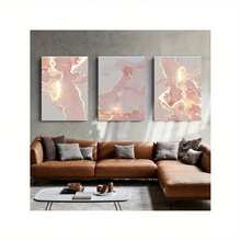 3pcs Pink And Rose Gold Abstract Canvas Mural Set - Perfect Choice For Living Room Decoration, Vintage Frameless Wall Arts Posters Living Room Decor, Home Decor,Room Decor,Wall Decor,Bedroom Decor - 111 - View 5