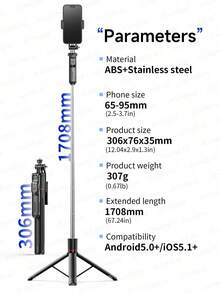 AXNEN Extendable Selfie Stick Tripod, 360° Rotatable Phone Holder With Stabilizing Handle, Wireless Remote Control, 3-In-1 (Handheld/Tabletop/Tripod) For Smartphone, Suitable For Vlogging, Travel And Stabilized Video - Multicolor - View 10