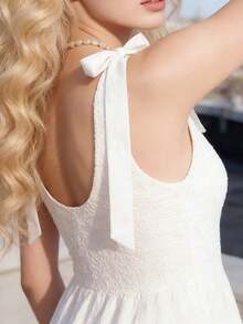 Women Summer Outfits Lettuce Trim Tie up Straps Backless Tank Tops and Elastic Shorts for Club Streetwear - Blanco - Ver 3