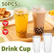 Aimall 50PCS Fruit Tea Cup With Lid And Fork Large Capacity 650/960ml Drink Takeaway - Transparent - View 9
