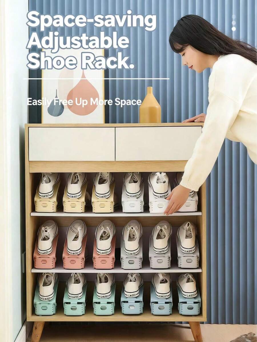 20/10 pares Estantería ajustable de doble nivel para zapatos, organizador de zapatos plegable, estantería apilable ahorradora de espacio, estantería de almacenamiento de zapatos de plástico, herramienta de organización del hogar