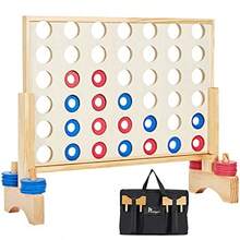 Pointyard Giant Wooden 4 in a Row Game 4 Feet Width Large Outdoor and Indoor Game Set with Coins and Carrying Bag - Line Up 4 Travel Board Games for Adults Family - como en la foto - Ver 1