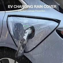 1 Peça Capa de Chuva Transparente com Borda Preta para Carregador de Veículo Elétrico, Bainha Protetora À Prova d'Água para Carregamento de Veículo de Nova Energia, Capa Universal Portátil à Prova de Intempéries e Anti-Vazamento - 1 capa de chuva para pistola de carregamento - Visão 12