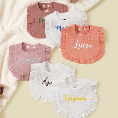 1pc Customized Text Embroidered Soft & Breathable Baby Drool Bib, Absorbent Newborn Essential, Baby Gift, Commemorative