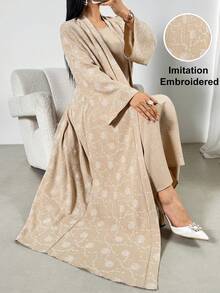 Trang phục nữ kiểu Ả Rập kín đáo, tay loe, in hoa toàn thân, dáng rộng, rộng rãi. - Màu Khaki - Xem 3