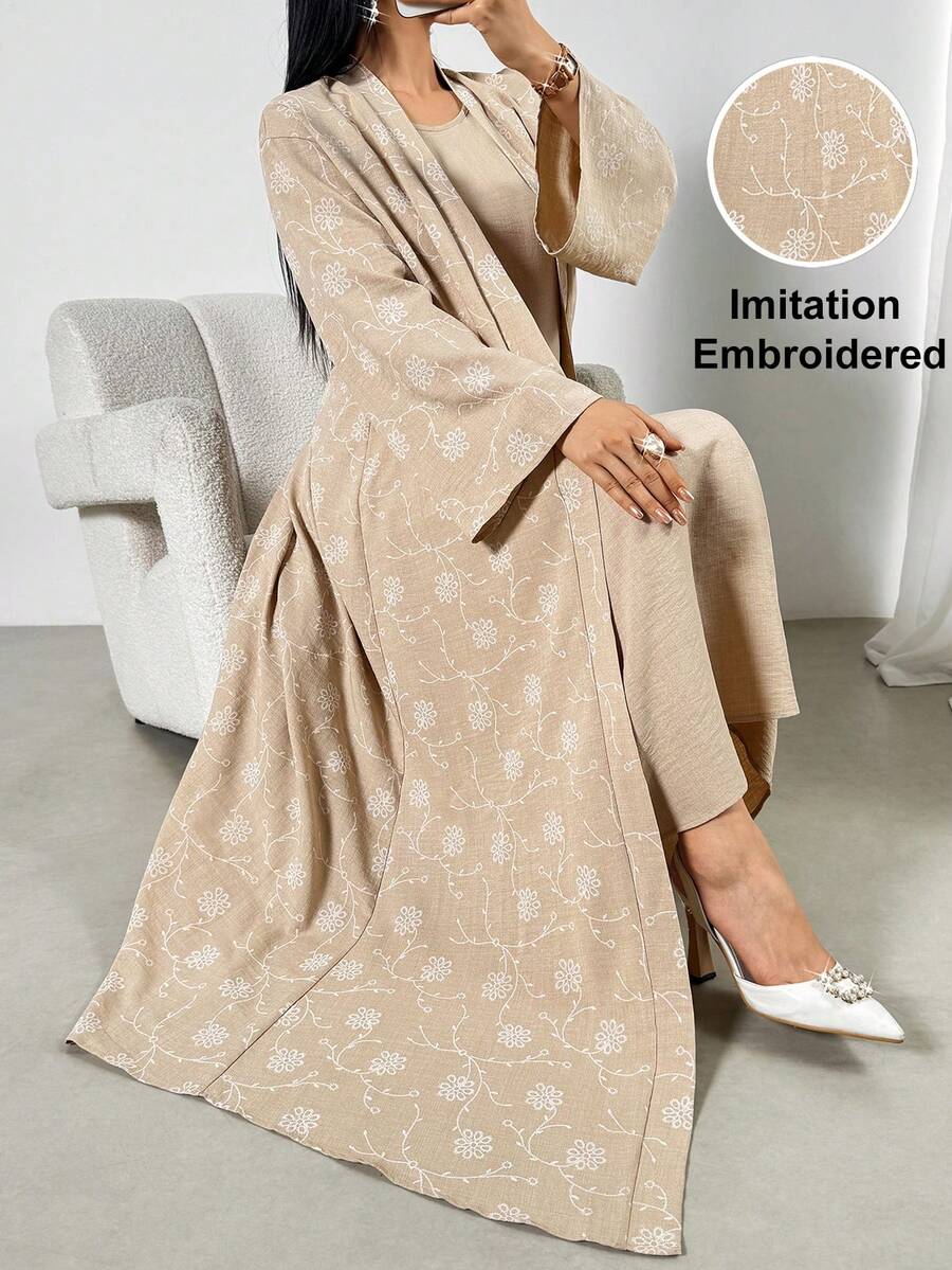 Trang phục nữ kiểu Ả Rập kín đáo, tay loe, in hoa toàn thân, dáng rộng, rộng rãi. - Màu Khaki - Xem 1