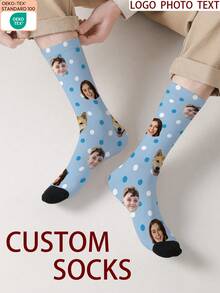 1 Pair Customized Face Pattern Socks, Personalized Photo Socks, Customized Funny Face Socks, Customized Pattern Socks, Print Any Face Image On Socks, Anniversary Gift, Valentine's Day Gift, Unique Birthday Gift, Customized Collectible Gift - Multicolor - View 6
