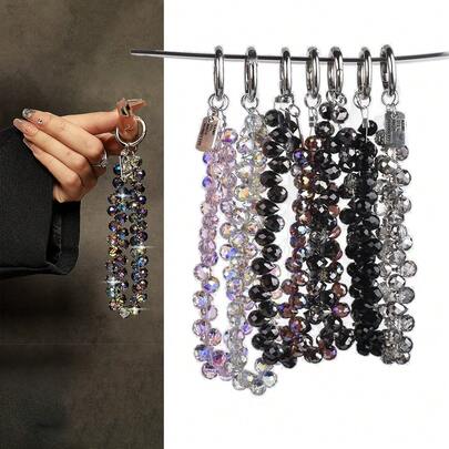 Mặt dây chuyền dây đeo điện thoại cầu vồng pha lê lấp lánh - Dây đeo cổ tay chống thất lạc phong cách Y2K, thích hợp để trang trí ốp lưng điện thoại.