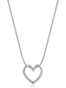 1pc Minimalist Stainless Steel Chain Necklace, Hollow Heart Pendant, Elegant Minimalist Design, Sophisticated Fashion Necklace, Great Gift For Valentine's Day Or Daily Wear - Silver - View 5