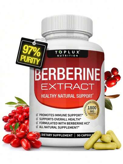Toplux Berberine Supplement 1800mg Pure Berberine Hcl Supports Healthy Levels 90 Capsules