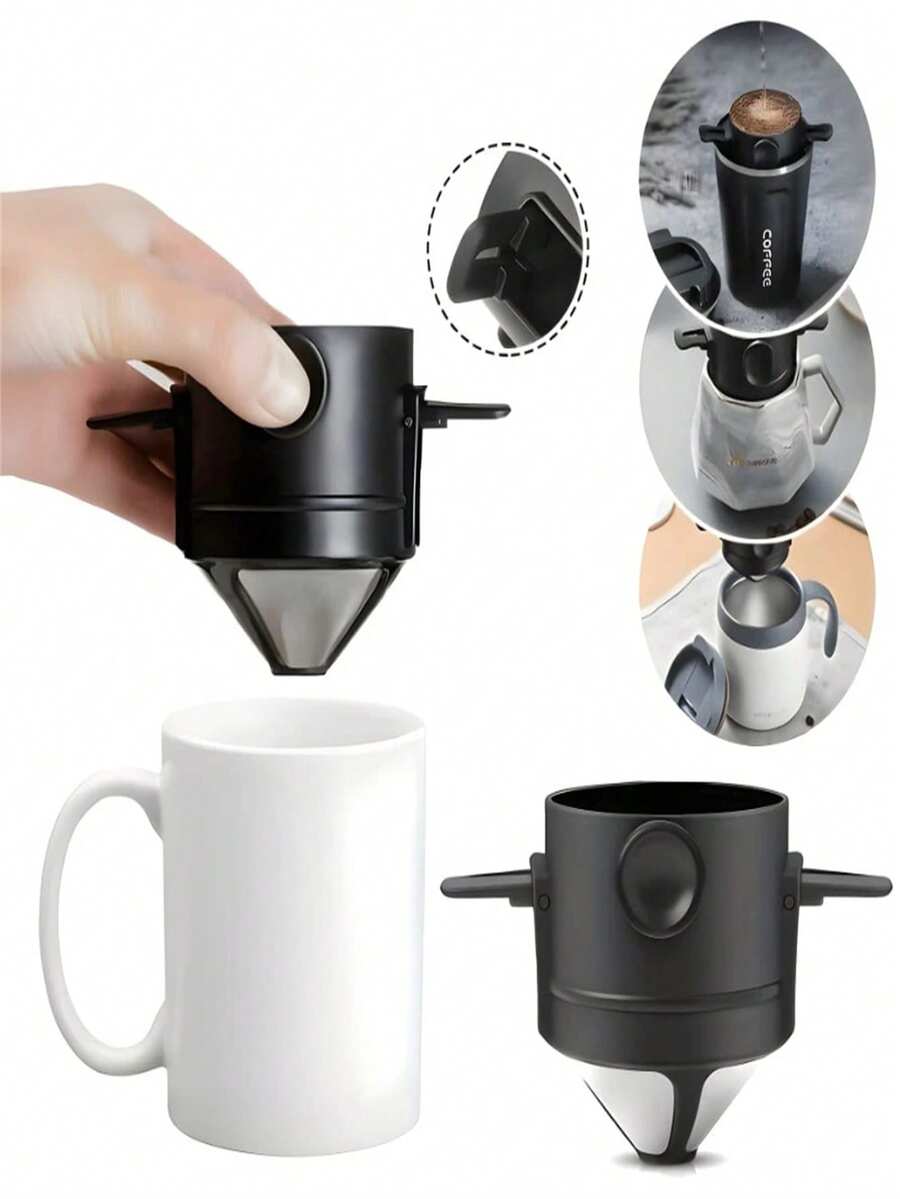 1 cái Bộ lọc cà phê gấp gọn di động, máy pha cà phê bằng thép không gỉ, cốc pha cà phê nhỏ giọt, cốc trà tái sử dụng không cần giấy lọc, dụng cụ pha cà phê cầm tay, trạm pha cà phê, dụng cụ cắm trại - Nhiều màu - Xem 1
