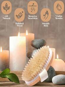 1pc Natural Bristle Body Exfoliating Brush, Soft SPA-Grade Dry & Wet Dual-Use Body Brush, Home Bathroom Decor, Back To School Season - Multicolor - View 5