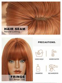 7JHH WIGS 女士齐肩直发假发，16英寸优雅橙色刘海假发，高品质柔软丝滑耐热合成纤维假发，适合日常佩戴、角色扮演、音乐节等场合，也是毕业礼物和母亲节礼物的理想选择。 - 橘色 - 查看 7
