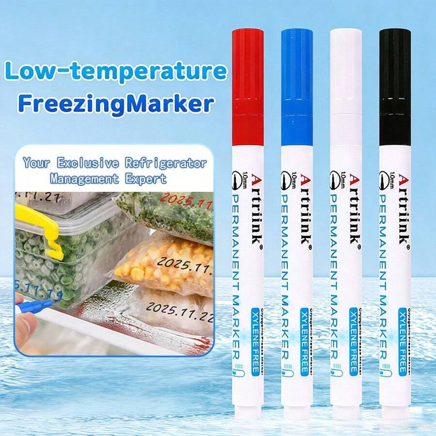 2/4pcs Sets Frozen Marker Pens, Low-Temperature Storage Bag Marker, Black And Red Permanent Frozen Pens, Can Be Used For Cold Storage, Ice Bags, Food Bags, Glass, Refrigerators, Laboratory Marker Pens - Other - View 1