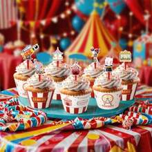48 Pack Circus Cupcake Toppers And Wrappers Carnival Party Cake Decoration For Carnival Theme Birthday Party Baby Shower Supplies - Rạp xiếc - Xem 4