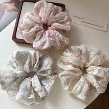 1pc Sweet & Elegant Tie-Dye Floral Embroidered Large Scrunchie, Available In Pink, Blue, Green, Suitable For Ponytail, Bun Hairstyles, Vacation & Daily Wear, Bohemian Chic Accessory Hair Elastics Hair Rubber Bands Hair Rope - Multicolor - View 9