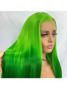 13x4 Lace Front Wig, Green Ombre Lace Synthetic Hair, Pre-Plucked, Heat Resistant Fiber, Straight Style, Suitable For Daily Wear, Festivals And Cosplay - Ombre - View 2
