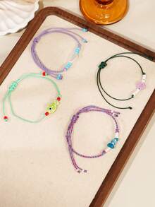 4pcs Bohemian Fish & Shell Beaded Multi-Layer Bracelet Set, Suitable For Summer, Party, Beach Jewelry (Shell Color Random, Fish Appearance Size & Color May Vary) - Multicolor - View 4