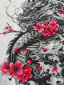 男士龙纹花卉印花圆领短袖足球服，舒适透气运动T恤，适合户外训练、休闲穿着和足球比赛 - 彩色 - 查看 3