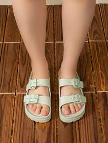 New Fashionable Women Thick Sole Slide Sandals, Non-Slip Soft Strap Outdoor Wear Durable Shock-Absorbing Comfortable Sandals - Green - View 2