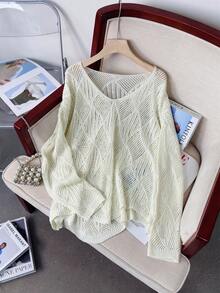 Áo len cổ chữ V kẻ caro hình thoi mùa xuân/hè của Wixra, kiểu dáng rộng rãi, tôn dáng, thích hợp mặc thường ngày. - Màu be - Xem 4