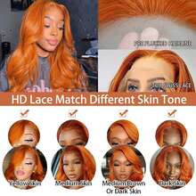 13*4 Lace Front Wigs Human Blended Hair With 200% Density Body Wave Wig Ear To Ear HD Lace Frontal Pre Plucked Human Frontal Hair 22Inch #350 Ginger Orange - S350 - View 9