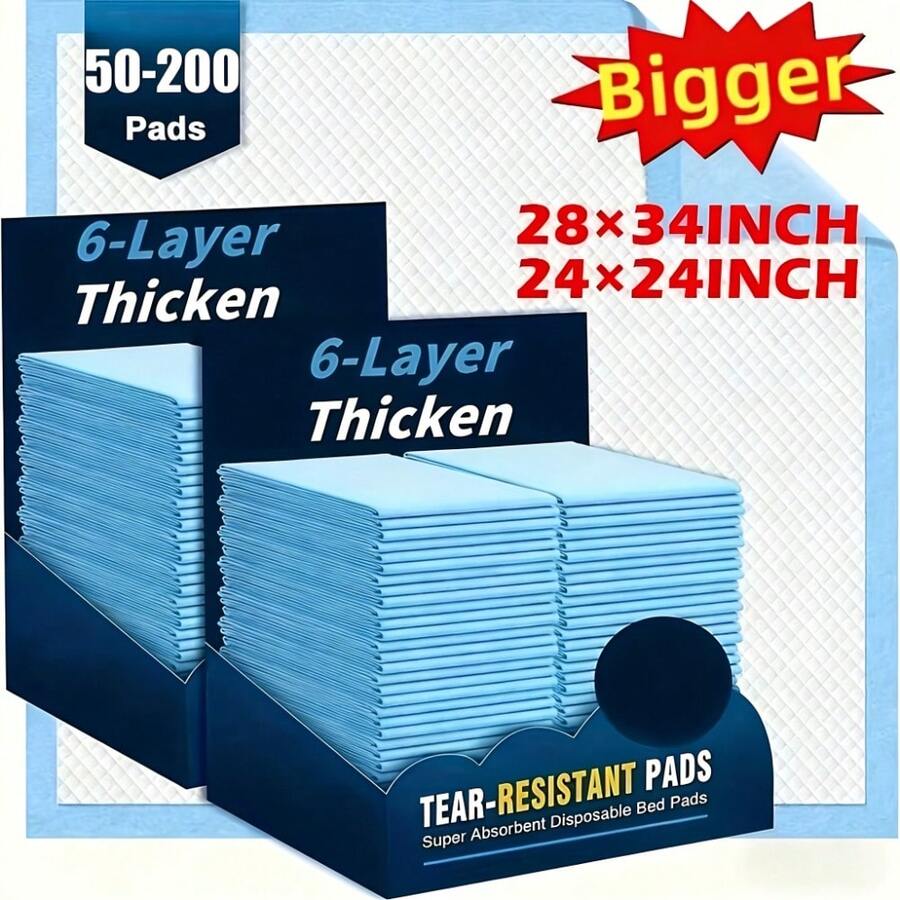 Extra Large Thickened Disposable Incontinence Bed Pads For Adults, Ultra Absorbent Leak-Proof Waterproof Mattress Protector, Available In 24x24 Inch & 28x32 Inch Sizes, Heavy Duty Anti-Fouling Sheets For Elderly Care, Postpartum Use & Pet Potty Training, 50-200 Count Value Pack