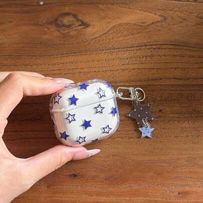 Korean Style Minimalist Transparent Blue Star Pendant Earphone Case Compatible With Airpods Pro 3, New Pro 2, Cute Apple 4 Minimalist 3, Personalized 1/2 Earphone Case For Women
