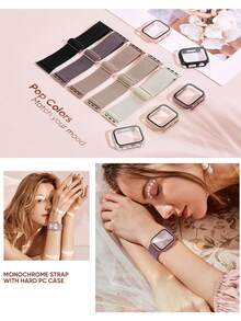 二合一尼龙运动表带及表壳，兼容40mm、41mm、42mm、44mm、45mm、46mm和49mm尺寸的表带和表壳。柔软、透气、弹性十足的运动表带。防震防刮的PC材质和钢化玻璃二合一表壳。兼容男女款 Ultra/11/10/9/8/7/6/5/4/SE。佩戴舒适，触控灵敏。 - 煙紫色 - 查看 7