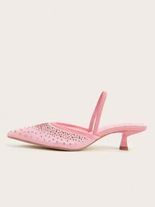 Giày sandal đế thấp nữ đính đá lấp lánh, mũi nhọn, kiểu dáng slip-on, thời trang, thanh lịch, thích hợp cho các bữa tiệc và các dịp trang trọng. - Hồng - Xem 5