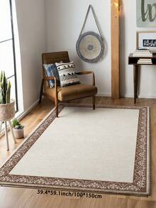 1pc Vintage Pattern Framed Area Rug, Soft Plush Material, Easy Clean, Anti-Slip Bottom, Suitable For Living Room, Bedroom, Bathroom, Kitchen, Dining Room, Office, Holiday Celebration - White - View 7