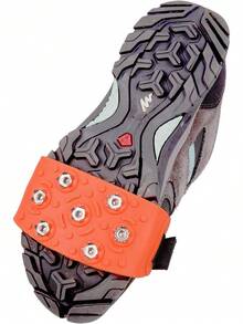 7 Point Ice Snow Traction Cleats Crampons, Anti-Skid Footwear Grips For Outdoor Hiking Mountaineering - Orange - View 3