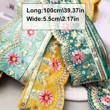 1 Rollo, 100CM Encaje bordado con lentejuelas - Amarillo vibrante, verde, blanco con patrones florales multicolor - Ideal para bandas de sombreros DIY, corbatas, decoración de cortinas y proyectos de costura, vendido por el rollo completo - amarillo - Ver 8